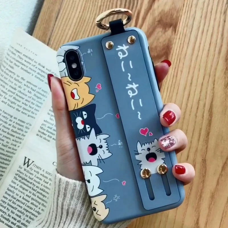 

Cute Phone Case For iPhone 6S 6 Plus X XS Case Cover Silicone Wristbands Ring Holder For iPhone 7 8 Plus XS MAX