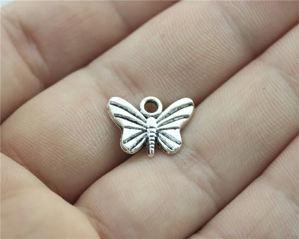 10 шт микс амулеты для изготовления ювелирных изделий бабочка античный серебряный цвет подвески в форме бабочки амулеты бабочки - Окраска металла: B10047-11x7mm