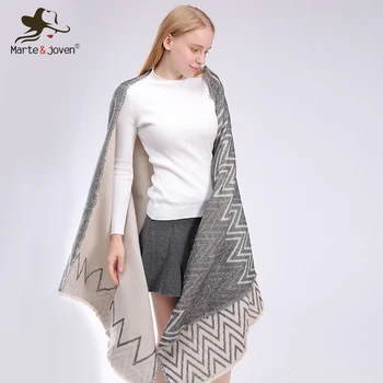 

Marte&Joven Wave Pattern Double Face Imitation Cashmere Warm Brand Pashmina Shawls for Women Fashion Thicken Winter za Scarves