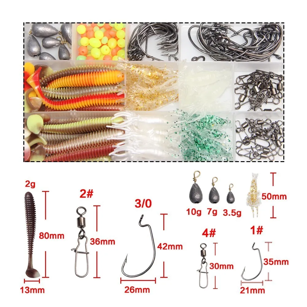 Гиена 151 шт. комплект рыболовных принадлежностей Техасские буровые установки Вертлюги черви креветки грузики грузило с бусинами крючок кальмар Рыболовные Снасти Коробка