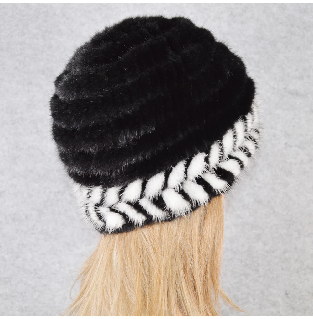 Новинка, стильные зимние шапки из натурального меха норки, вязаные шапки из натурального меха норки, женские эластичные шапки из меха норки