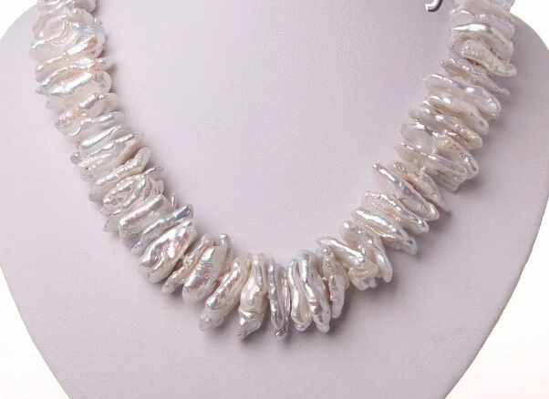 

Jewelr 005196 stunning big 28mm baroque white biwa freshwater cultured pearl necklace