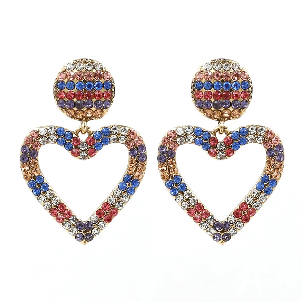 

Heart Pendant Colorful Crystal Stud Earrings for Women Fashion Exquisite Korean Long Earrings Best Party Gift Jewelry Femme