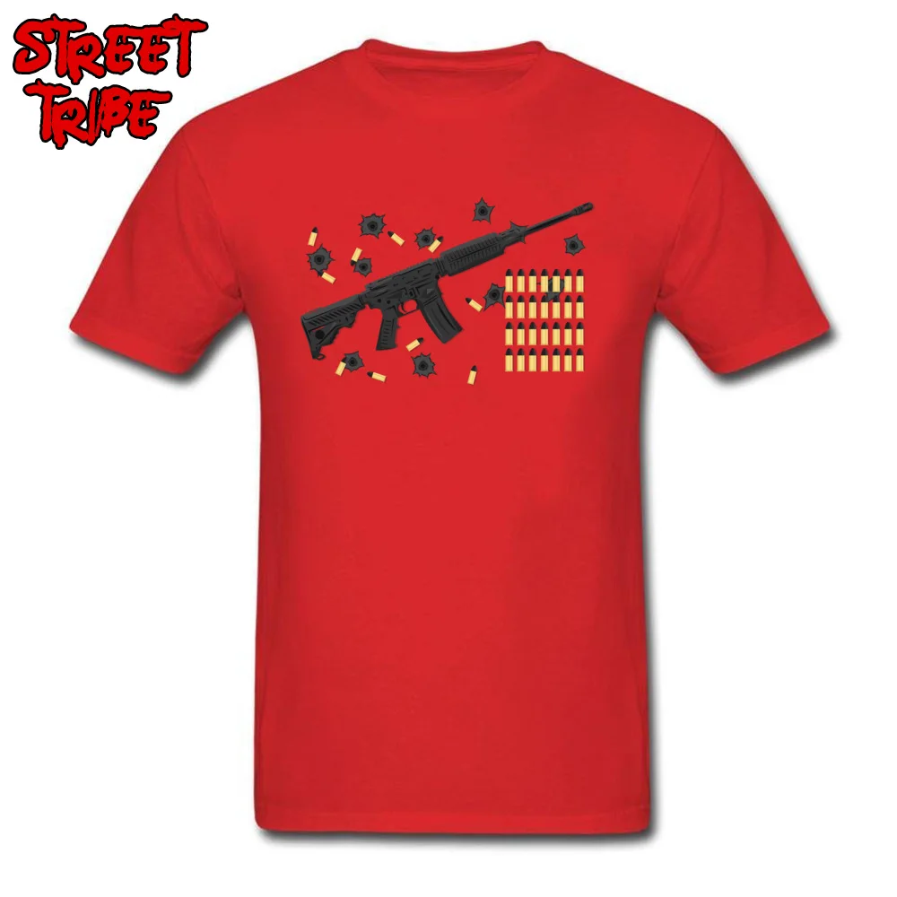 firearm bullet machine gun shot Tops T Shirt Father Day O Neck Cotton Fabric Mens T Shirts Design Clothing Shirt Fashionable firearm bullet machine gun shot red