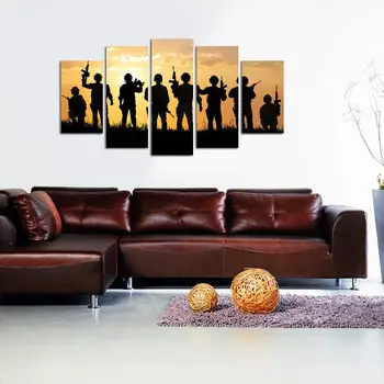 

Modern Canvas Pictures HD Printed Wall Art Frame 5 Pieces Army Soldier Sunset Landscape Living Room Home Decor Paintings Posters