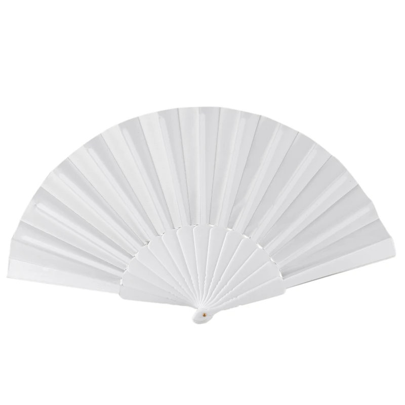 

HOT-Plastic Fabric Hand Foldable Fan for Ladies Men White