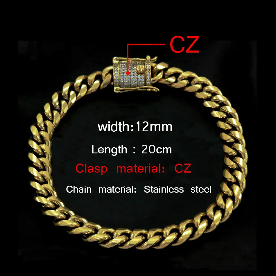 UWIN 10 мм мужской кубинский браслет со звеньями, стразы, застежка, золото, серебро, нержавеющая сталь, браслет-цепочка 21 см