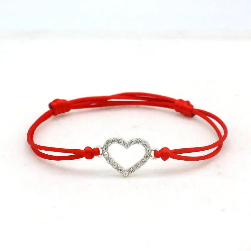 

Cute Bear Brand Adjustable Lucky Red String Rope Bracelet Charm Inlay Crystal Silver Color Heart Bracelets For Women Couple Gift