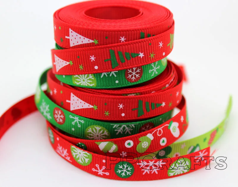 Красный/зеленый смешанный Рождественский дизайн 3/8 дюйма 9 мм ленты Grosgrain