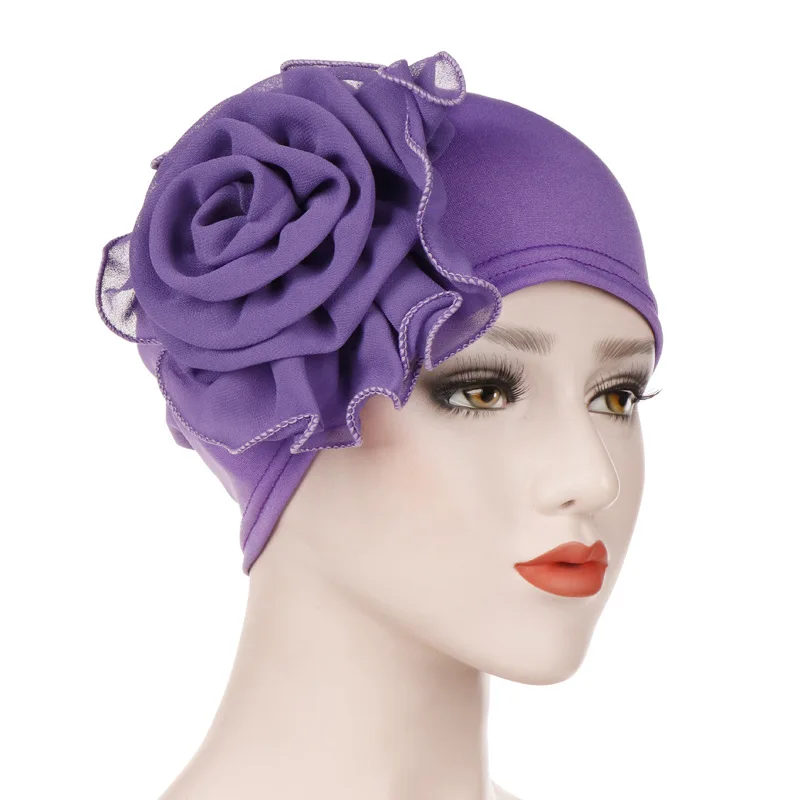 Женские эластичные шапочки с большой цветочной головкой шапочка из хлопка Дамские выпадения волос Африканский тюрбан Boho Аксессуары для волос мусульманский шарф