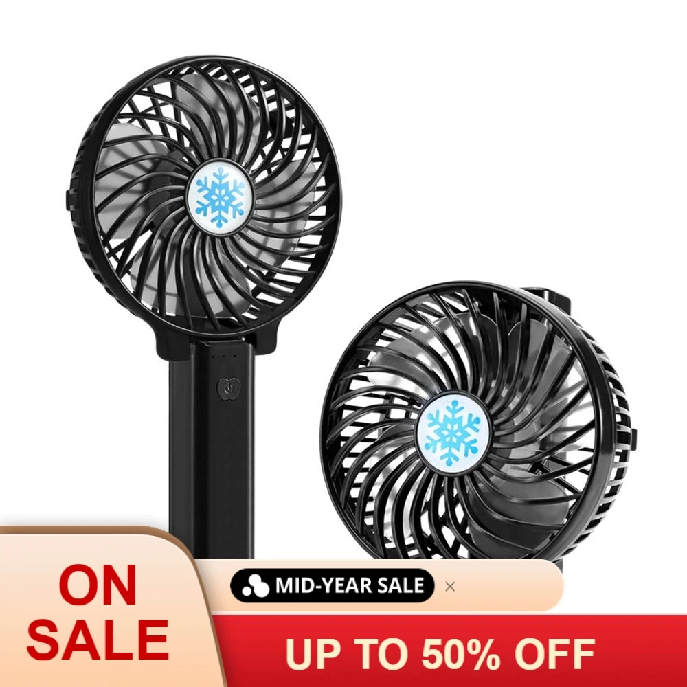 Black Mini Handheld Fan Foldable Personal Portable Desk Desktop Table Cooling Fan with USB Rechargeable Battery Multifunctional Fan