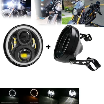 

Free shipping 7inch motorcycle led headlight High/Low Beam 7" LED Headlight With White DRL & Amber Turn Signal 7" housing bucket