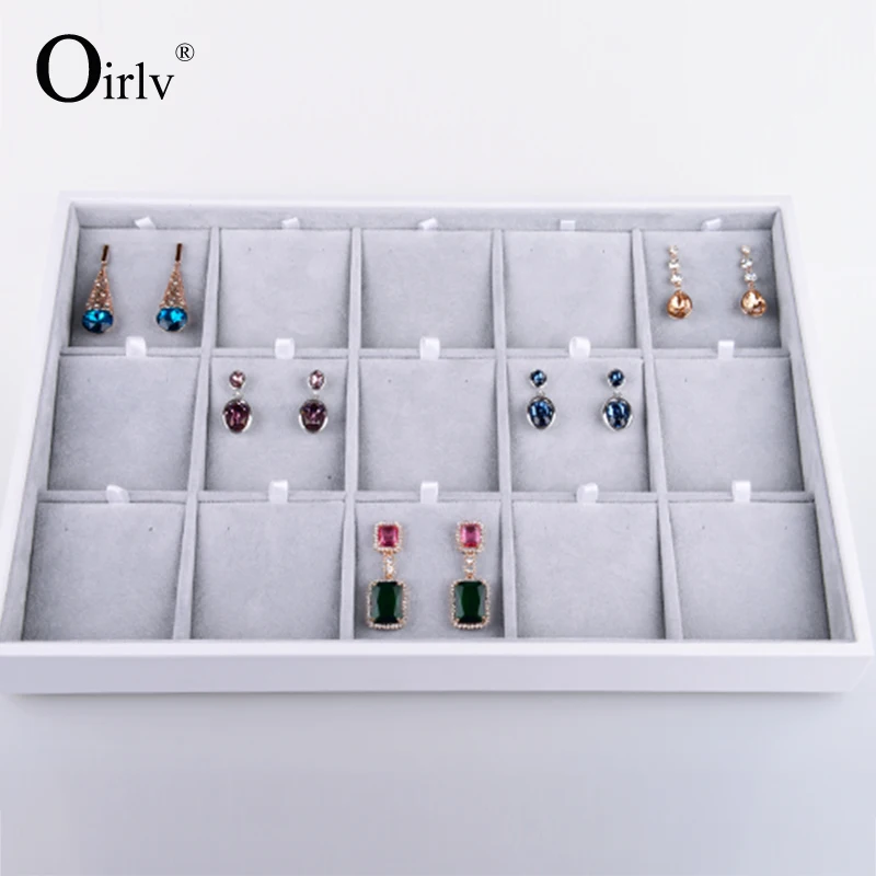Oirlv Free Shipping Stackable 15Exhibitions Earring Display Tray For Jewelry Storage Case White Leather Jewellery Tray Expositor
