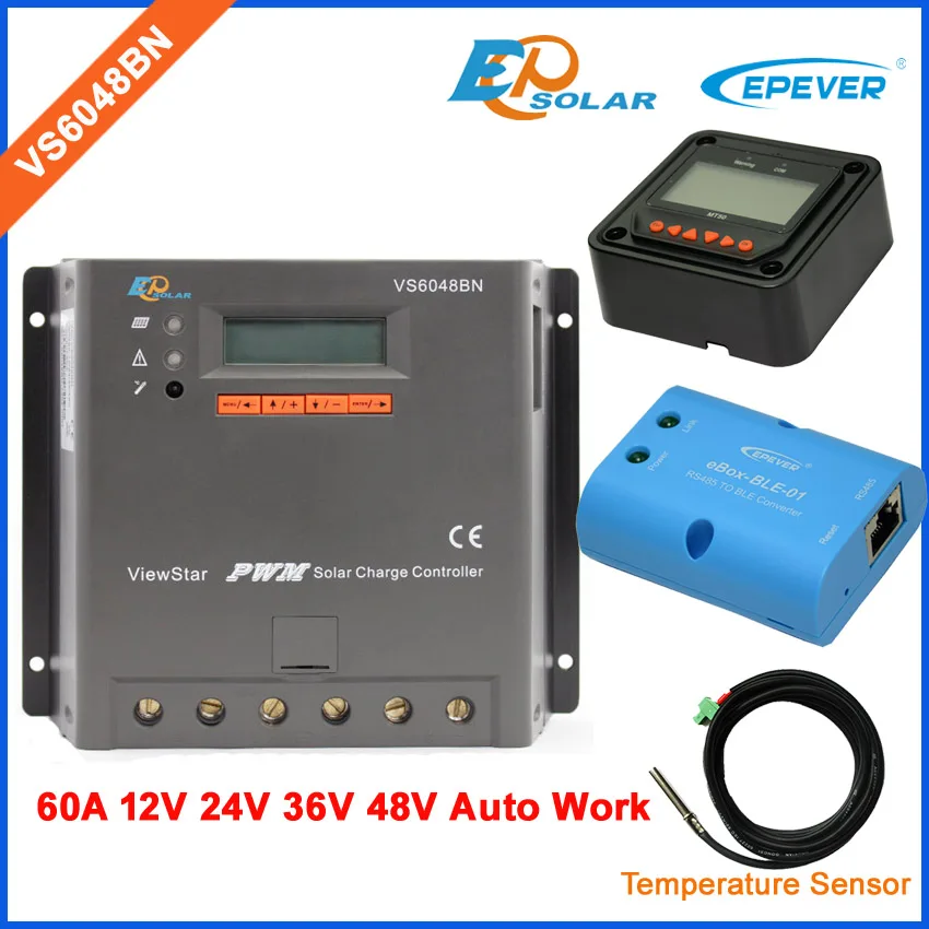 VS6048BN 60A 60amp PWM new solar portable controller with MT50 remote meter bluetooth BOX and