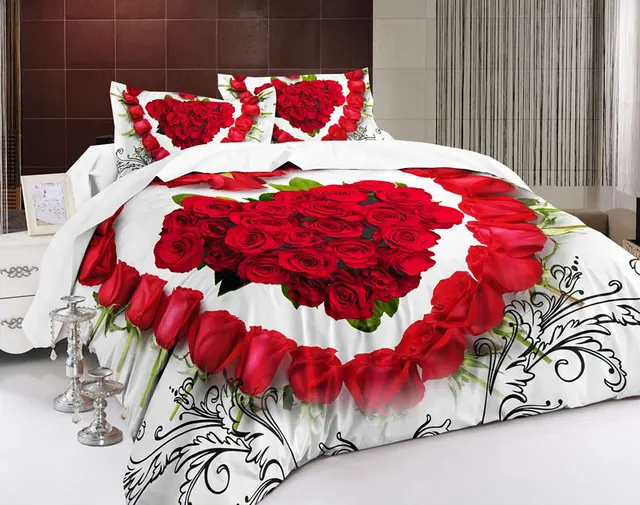 Red Heart Bedding set Love bed sheets quilt duvet cover bedspread bed