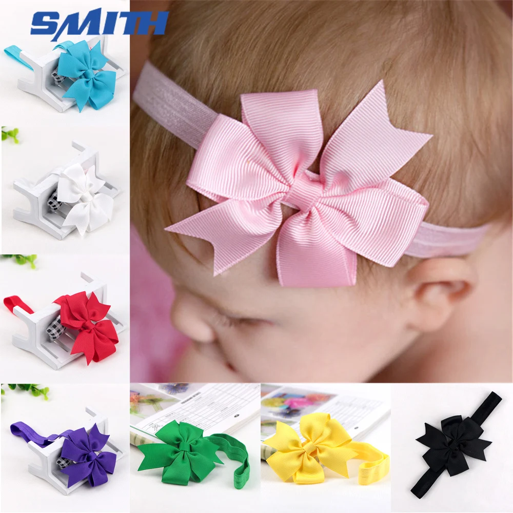 48 colors/ lot Custom elastic polyester kids hair ribbon bows baby