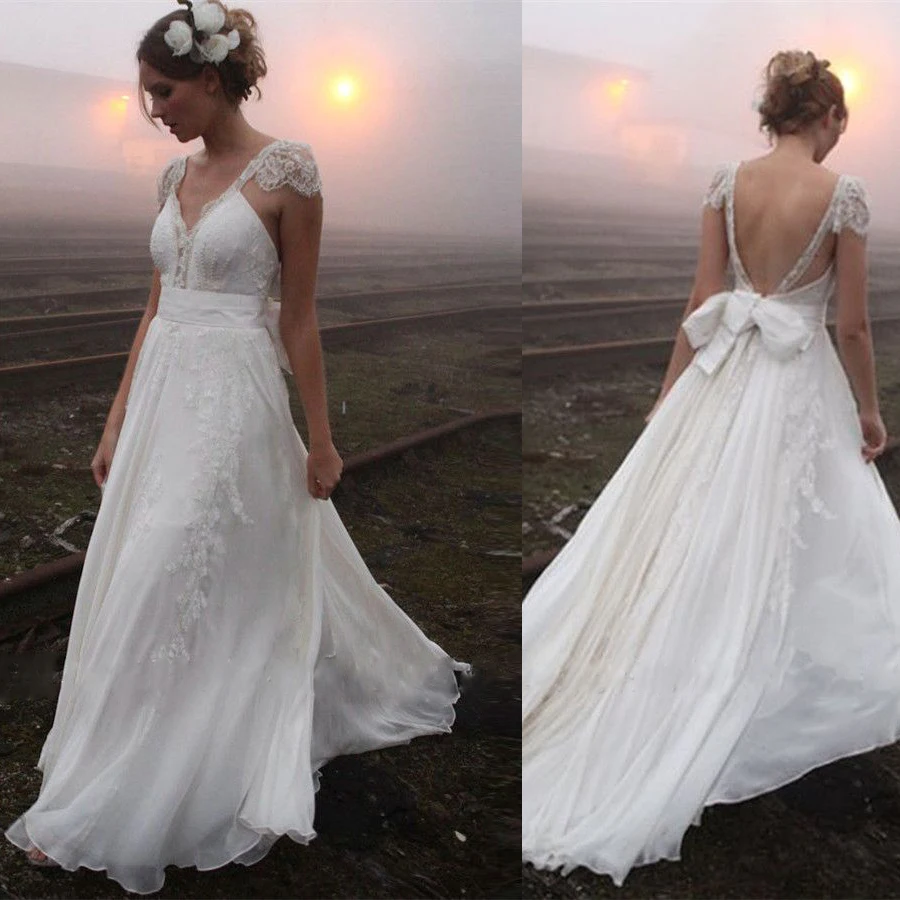 cap sleeve open back wedding dress