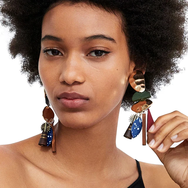 Jujia 4 Colors Metal With Wood Beads Dangle Earrings Trend Fashion Jujia 4 Colors Metal With Wood Beads Dangle Earrings Trend Fashion Women Vintage Jewelry Statement