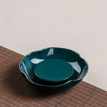 

Creative Porcelain Teapot Tray Green Underglaze Gold Plated Gaiwan Kettle Holder Office Kung Fu Tea Set Accessories Fruit Plates