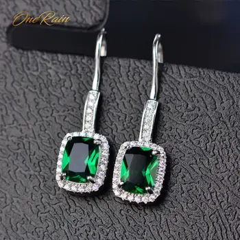 

OneRain 100% 925 Sterling Silver 6 * 8 MM Emerald Citrine Sapphire Gems Drop Dangle Hook Earrings For Women Jewelry Wholesale