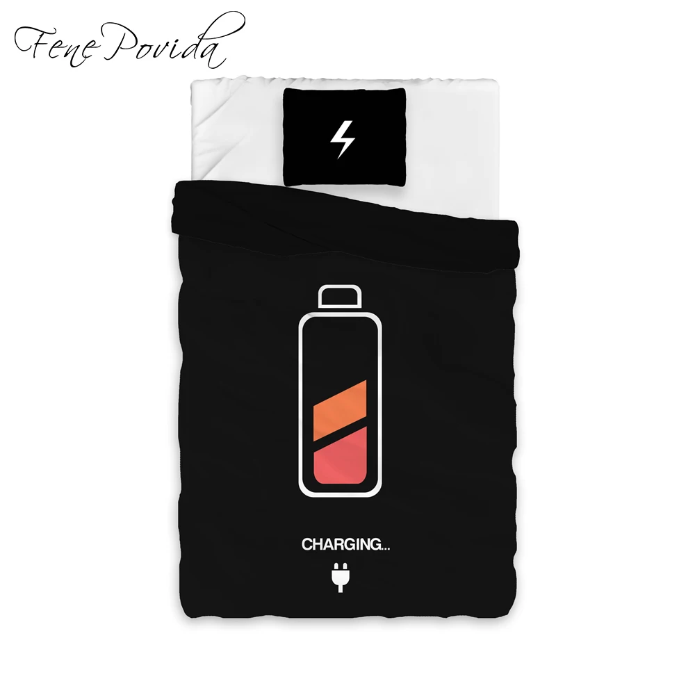 Pure Black Cotton Bedding Sets The Battery Charging Theme Lovely Simple