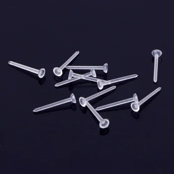 

Invisible Clear Plastic 5mm 3mm Flat Blank Pad Earring Nail Pin Ear Post 100PCS