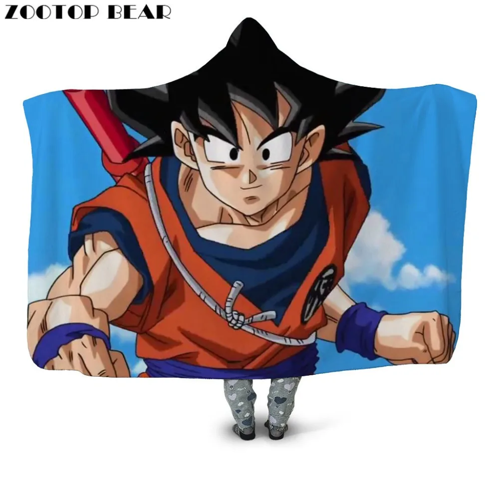 

Hot Sell Hooded Blanket Soft Adult NEW Fashion Goku Dragon Ball 3D Print Anime Office Quilts Portable Wearable Bedding Drop Ship