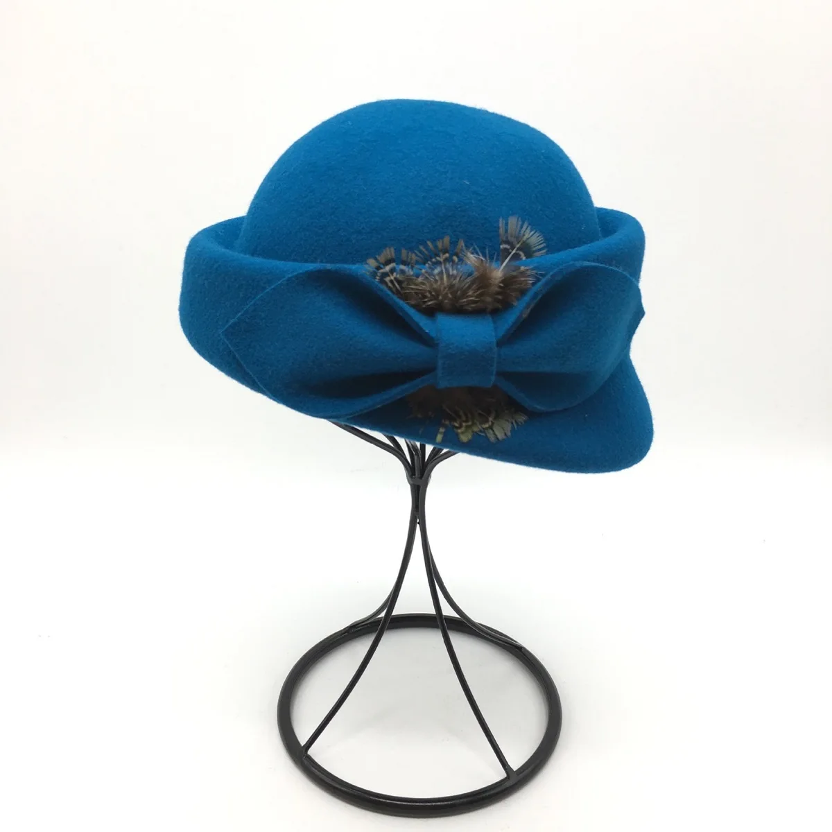 Шапочка стюардессы Свадебный церковный шляпка для официальных мероприятий на осень-зиму женщин шерсти берет в британском стиле ретро гипотенузы берет - Цвет: Lake blue