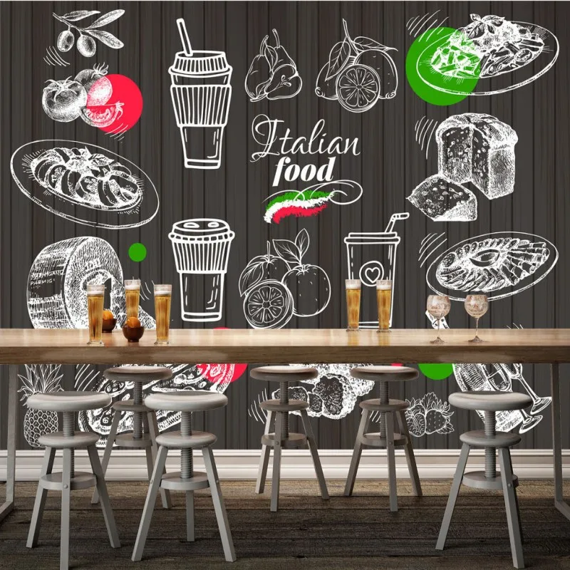 Custom 3d mural Summer Juice Milk Tea Dessert Shop Wall Decorative