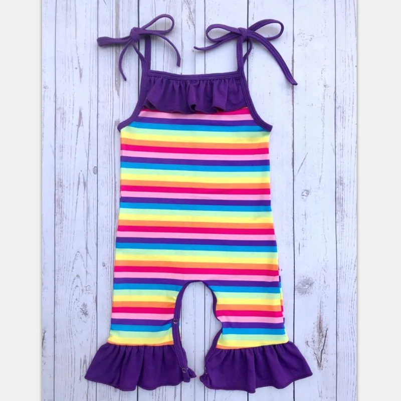 

2019 New Sleeveless Rainbow Stripe Suspender Baby Girl Rompers Boutique Infant Clothes Cotton Jumpsuit Baby Girls Summer Clothes