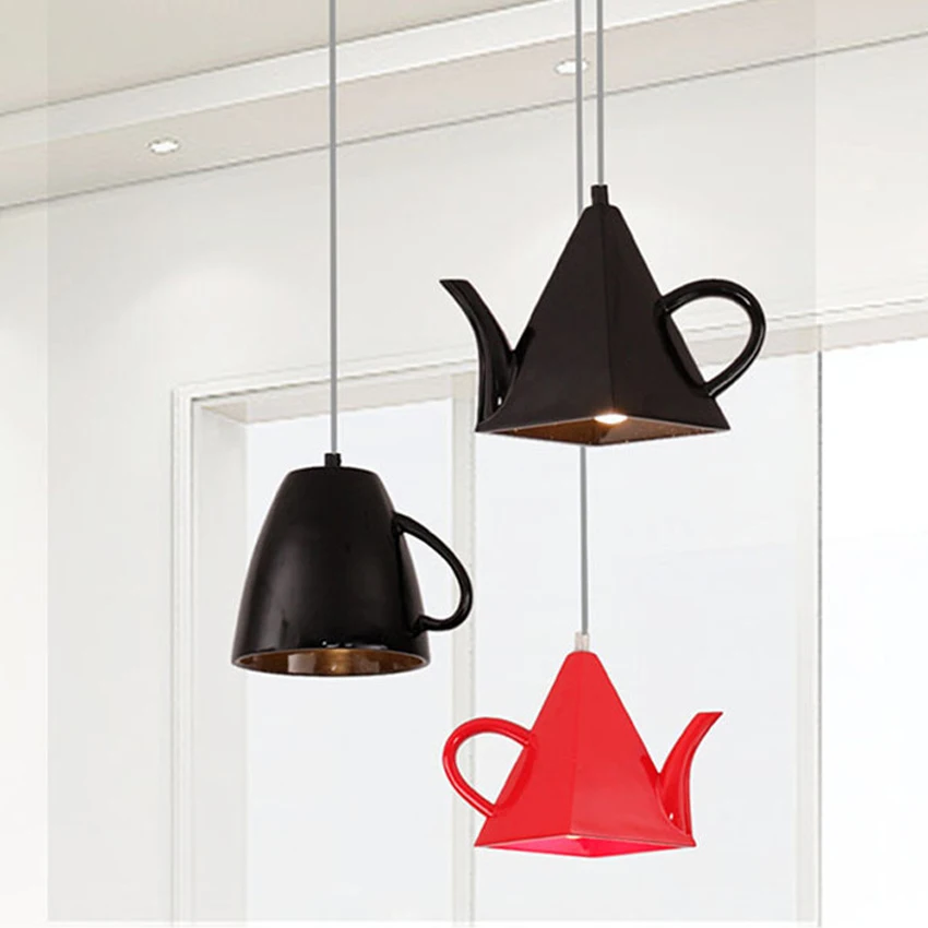 

Modern Resin Material Creative Droplight,Teapot shape lampshade E27 holder White/Black/Red Pendant Lights for Restaurant decor