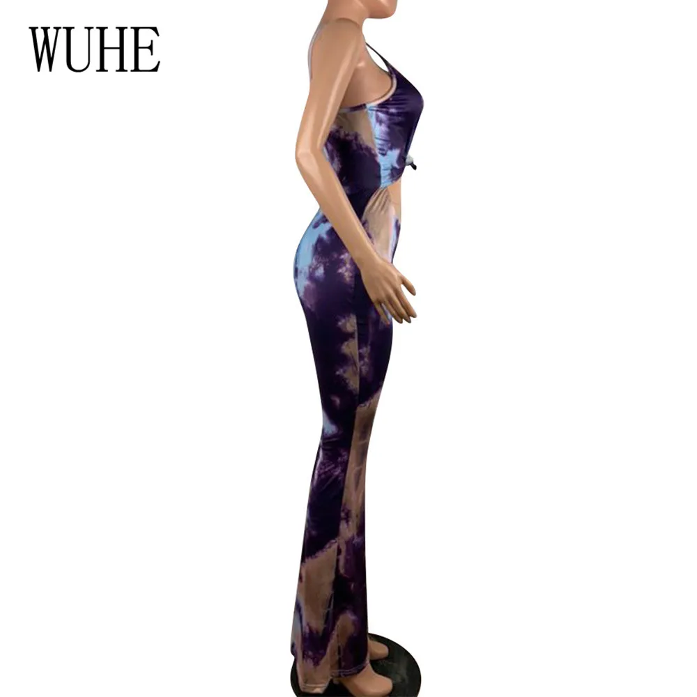 WUHE High Quality Women's Halter Printed Flare Jumpsuits Sexy Hollow Out Backless Retro Playsuits Wome Summer Elegant Club Wear WUHE High Quality Women's Halter Printed Flare Jumpsuits Sexy Hollow Out Backless Retro Playsuits Wome Summer Elegant Club Wear