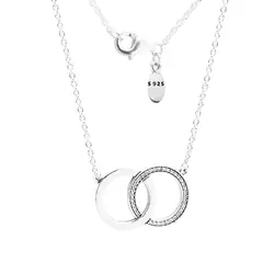 925 пробы 100%-серебро-ювелирные изделия Подпись круги ожерелье с прозрачными CZ серебряные ожерелья для женщин DIY Ювелирные изделия FLN039