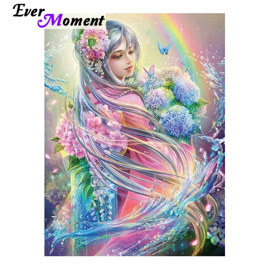 Ever Moment DIY Алмазная картина красивый цветок девушка Бабочка радуга вода квадрат