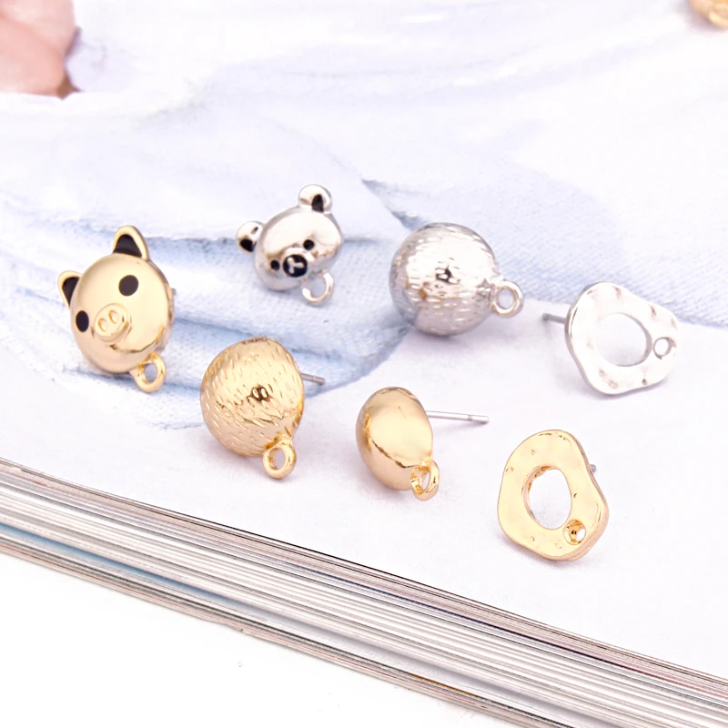 

6pcs Cute Bear Hollow Earring Base Findings Gold Silver Eardrop Charms Make DIY Tassel Dangle Earrings Jewelry Accessory C161