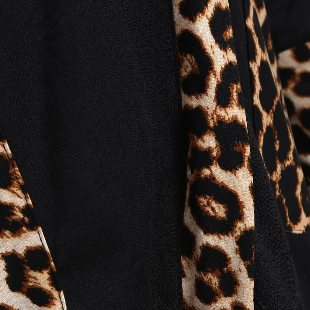 Лоскутная футболка с леопардовым принтом, женские топы, Осень-зима, Повседневная футболка с круглым вырезом и длинным рукавом, пуловер, топ, женская одежда