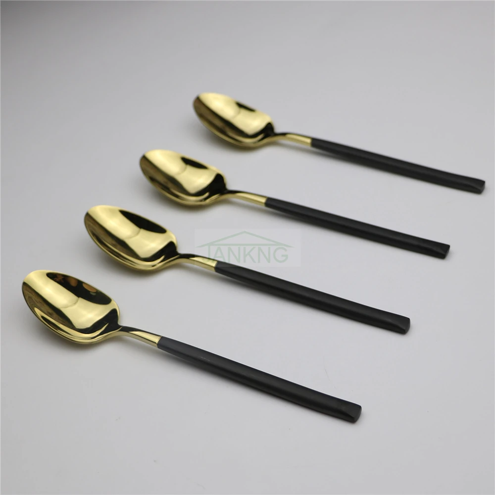 Jankng 4 Pcs Lot Stainless Steel Black Long Rice Spoon Soup Jankng 4 Pcs Lot Stainless Steel Black Long Rice Spoon Soup Coffee Gold Ice Cream Teaspoons Tea Spoons Set In From Home Garden