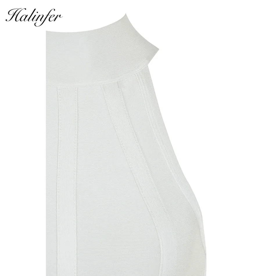 Halinfer 2018 Summer new style European and American fashion sleeveless white bandage dress tight elastic package long dress Dresses