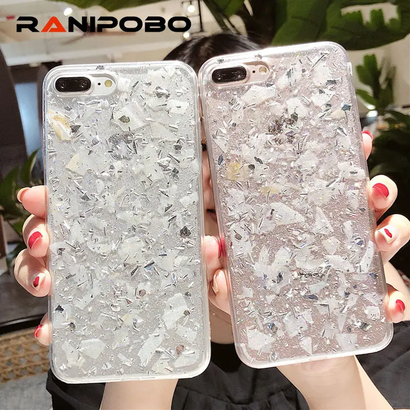

Shining Platinum Marble Phone Case For iPhone X 6 6S 7 8 Plus Epoxy Soft TPU Transparent Phone Back Cover Cases Coque