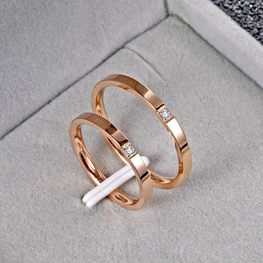 High Quality Rose Gold Silver Color Titanium steel Ring Couple Rings Men Wedding Ring Cubic Zirconia Engagement rings For Women