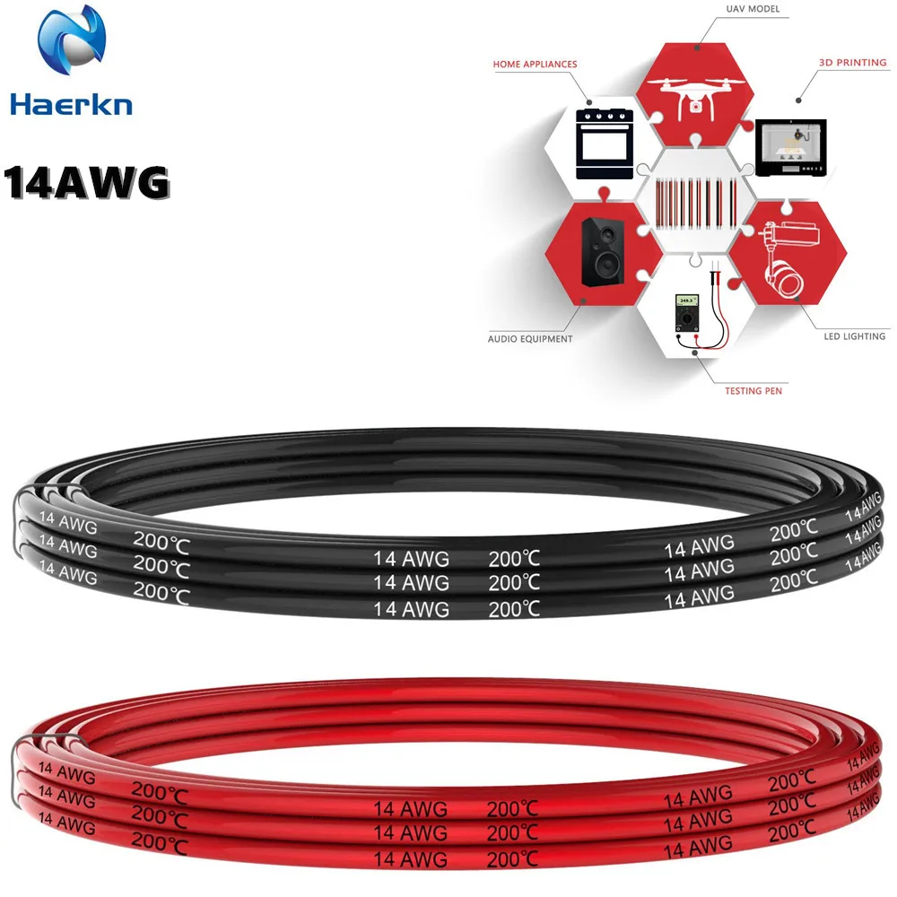 14 AWG 2mm2 Электрический провод черный и красный Силиконовый крюк провода кабель Луженая медная проволока мягкая и гибкая 14 Калибр основной провод