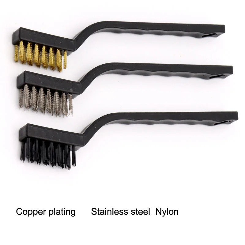 3Pc Stainless Steel Brass Nylon Wire Brush Set Cleaning Rust Detail Polish Metal 