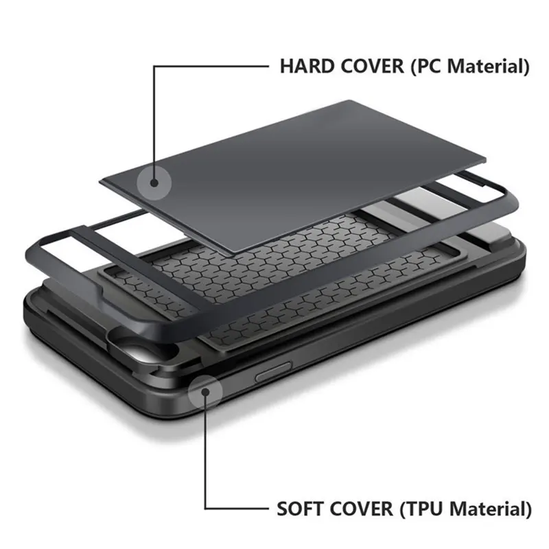 Скользящий кошелек для кредитных карт, слот для ПК, телефон чехол для iPhone 6 7 8X6 S Plus 5 s 5s SE 5C с двойным слоем ТПУ, противоударный чехол