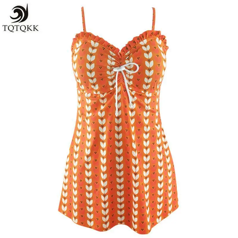 

TQTQKK 2019 Swimsuit Bow Print Plus size Swimwear Women Monokini Swimsuit Female Bathing Suit One Piece Swimming Skirt ShortsXXL