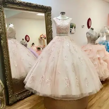 Elegant Two Pieces Evening Dress Long Sleeveless Tulle Appliqued Crystal O Neck Prom Gowns Party Dresses Robe De Soiree