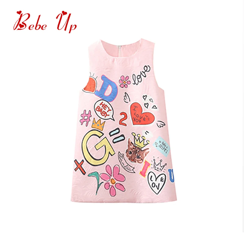 Весенние вечерние платья для маленьких девочек; модное розовое платье трапециевидной формы без рукавов с рисунком для маленьких девочек; Осенняя детская одежда принцессы