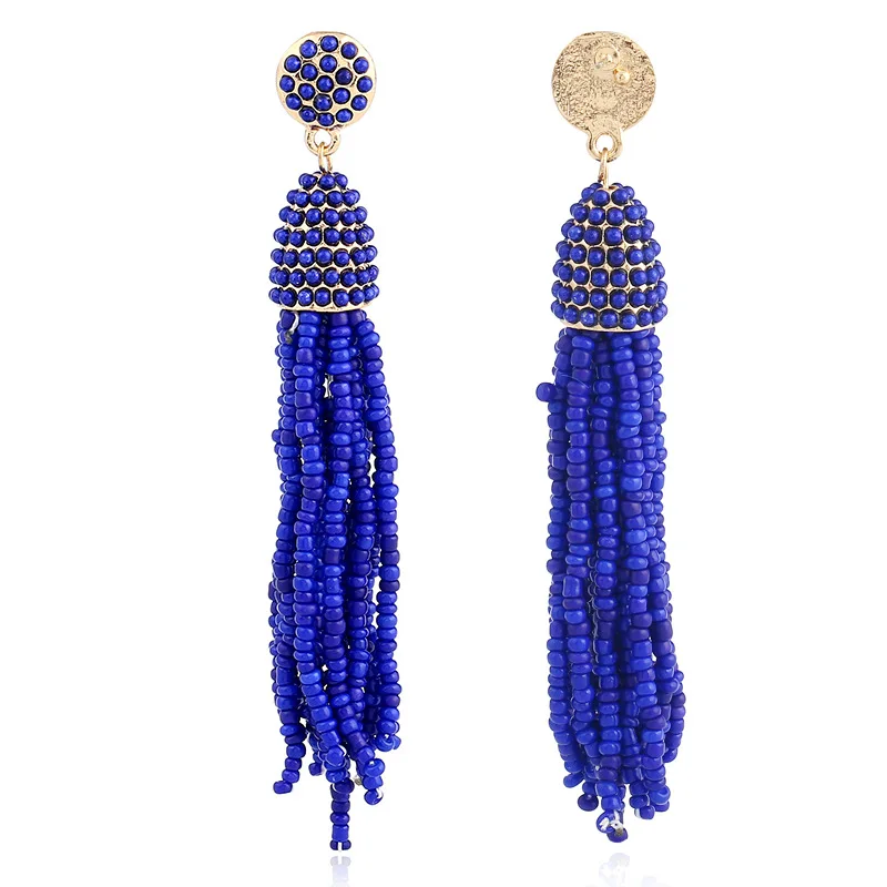 1 pairs  Seed Beads Long Tassel Earrings Handmade Weaving Drop Earrings
