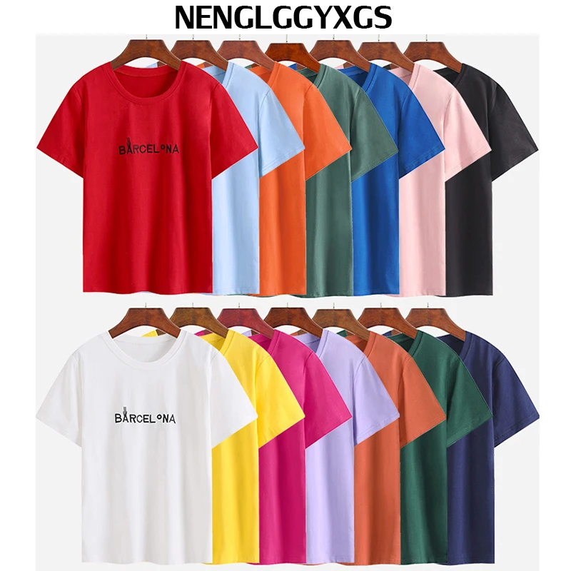 

T Shirt Women 2019 New Summer Tee Shirts Fashion Embroidery Womens Tshirts Letter Plus Size 2XL Short Sleeve T-shirts 95%Cotton