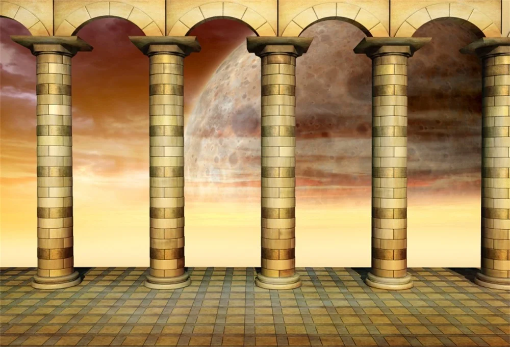 Laeacco Vintage Palace Archway Pillar Portrait Photography