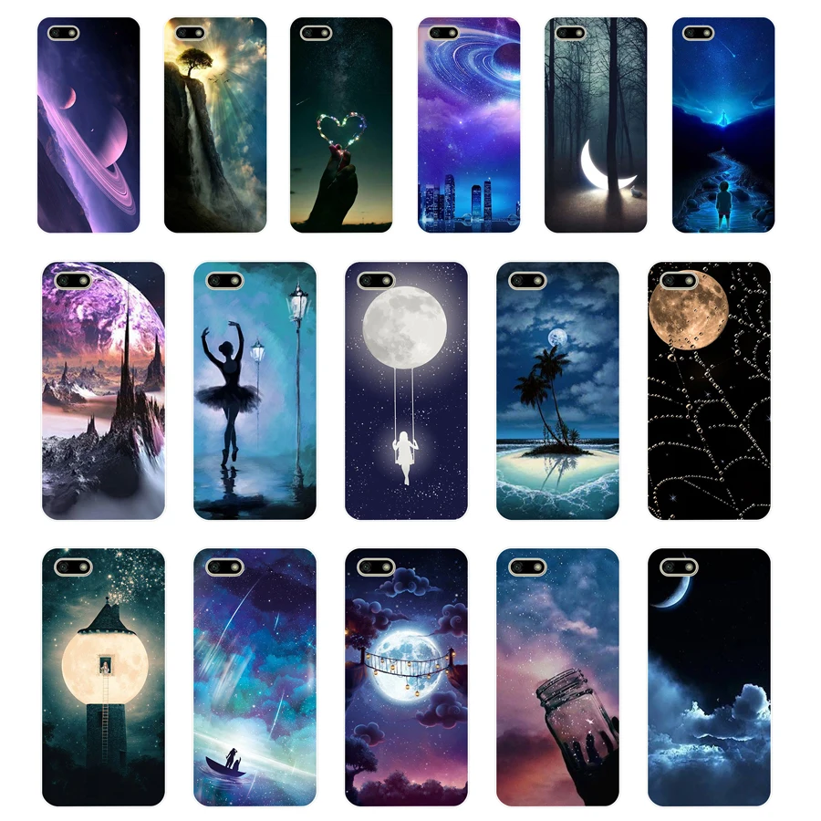 

60 ZX Glowing moon and sun tech TPU Soft Silicone Case For Huawei Honor 7C 5.7 inch play 7a 5.45 Y5 2018 Russian version Cover